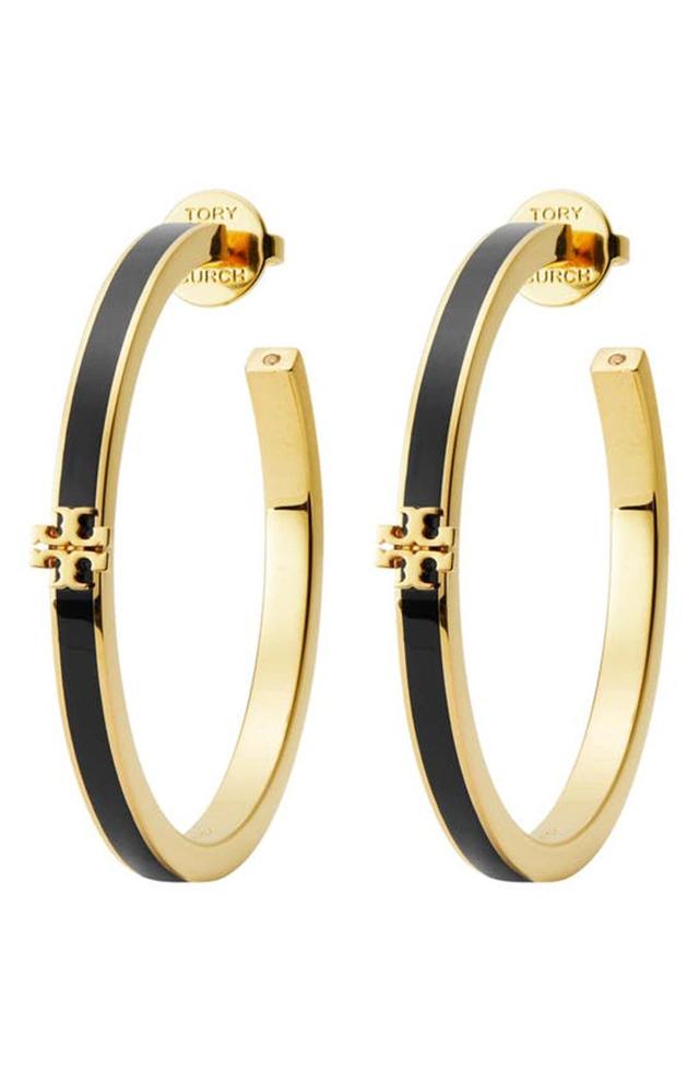 TORY BURCH Kira Enamel Hoop Earrings In Gold Product Image