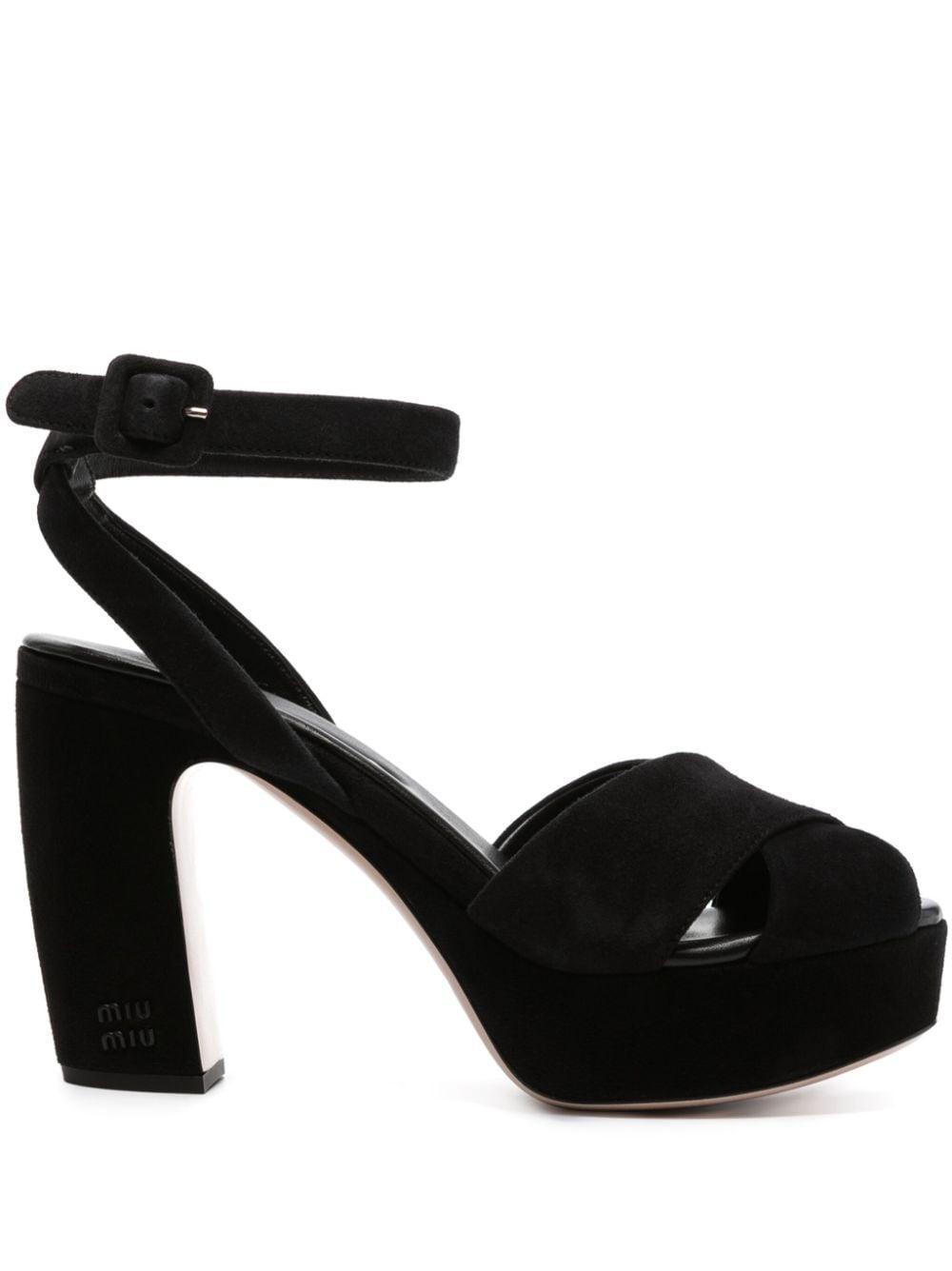 Suede Crisscross Platform Sandals In Black Product Image