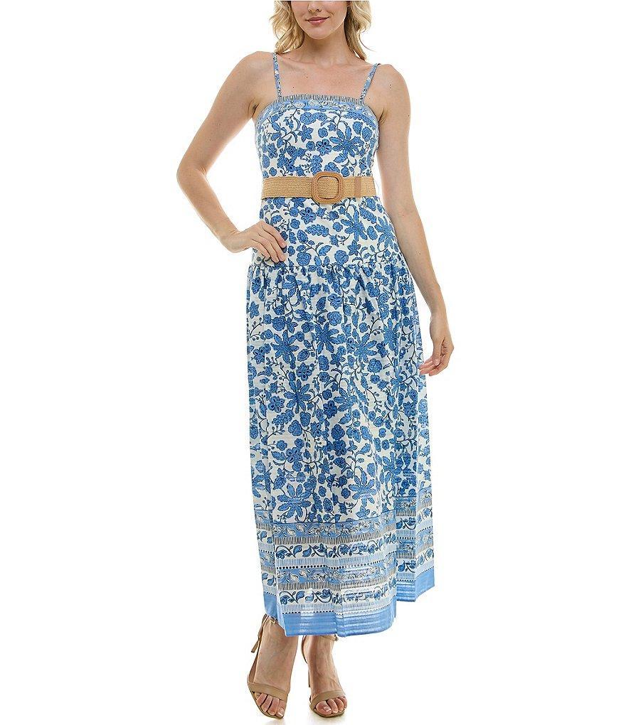 Taylor Toile Square Neck Sleeveless Belted Drop Waist Dress Product Image