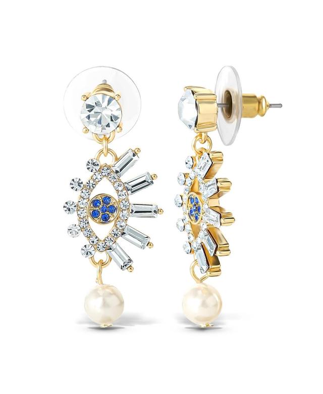 Jessica Simpson Womens Evil Eye Dangle Earrings Tone Evil Eye Earrings with Pearl and Rhinestones - Gold Product Image