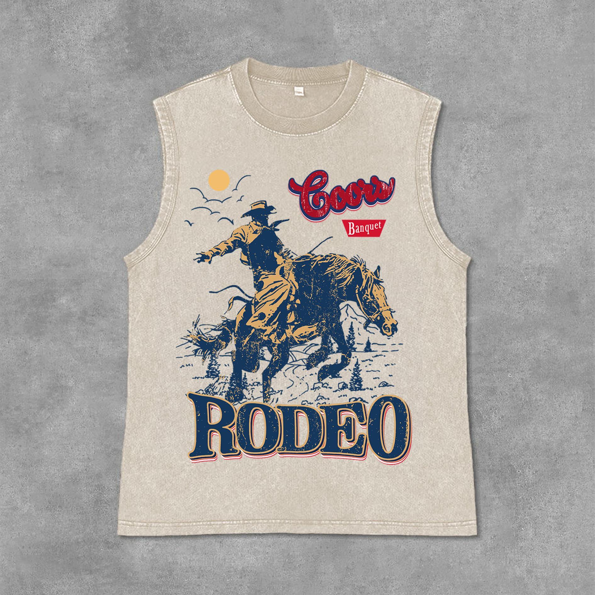 Sopula Coors Banquet Rodeo Classic Graphics Print Acid Washed Sleeveless Tank Top Product Image