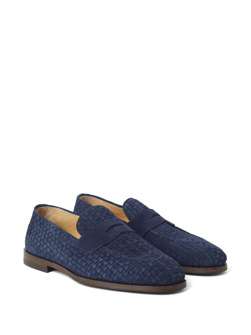 Woven Suede Loafers In Blue Product Image