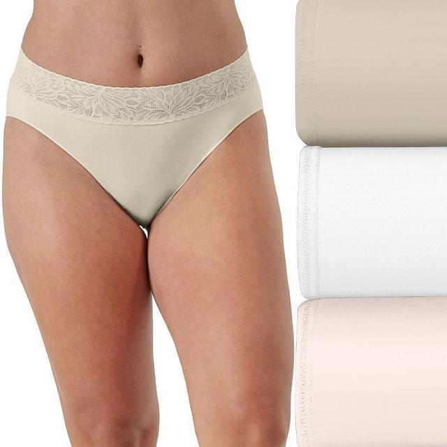 Bali 3-Pack Modern Seamless Lace Trim Hi-Cut Underwear Set DFMLH3, Womens Buff White Brown Product Image