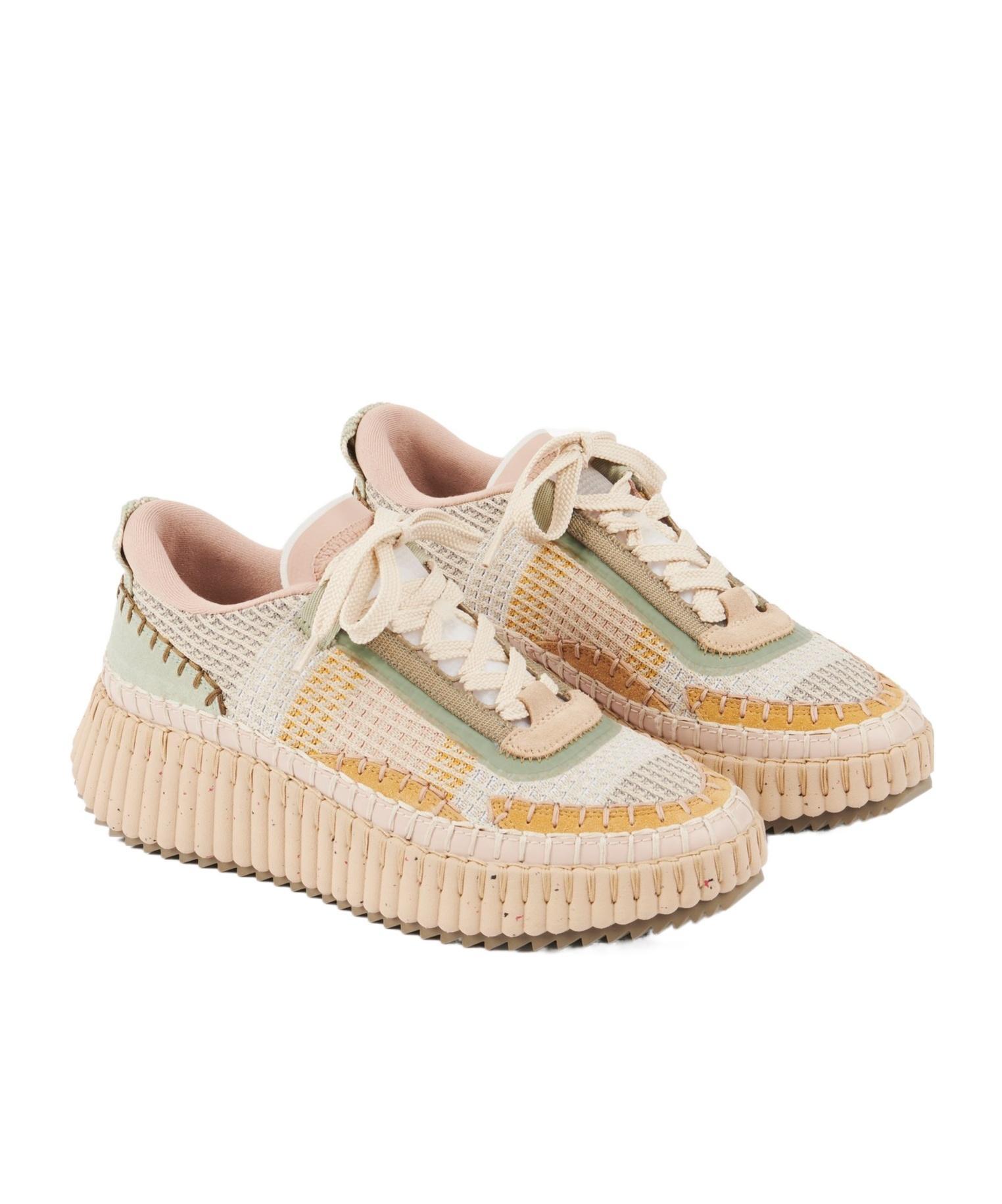 CHLOÉ Nama Stitch Walking Sneakers In Pale Green Product Image