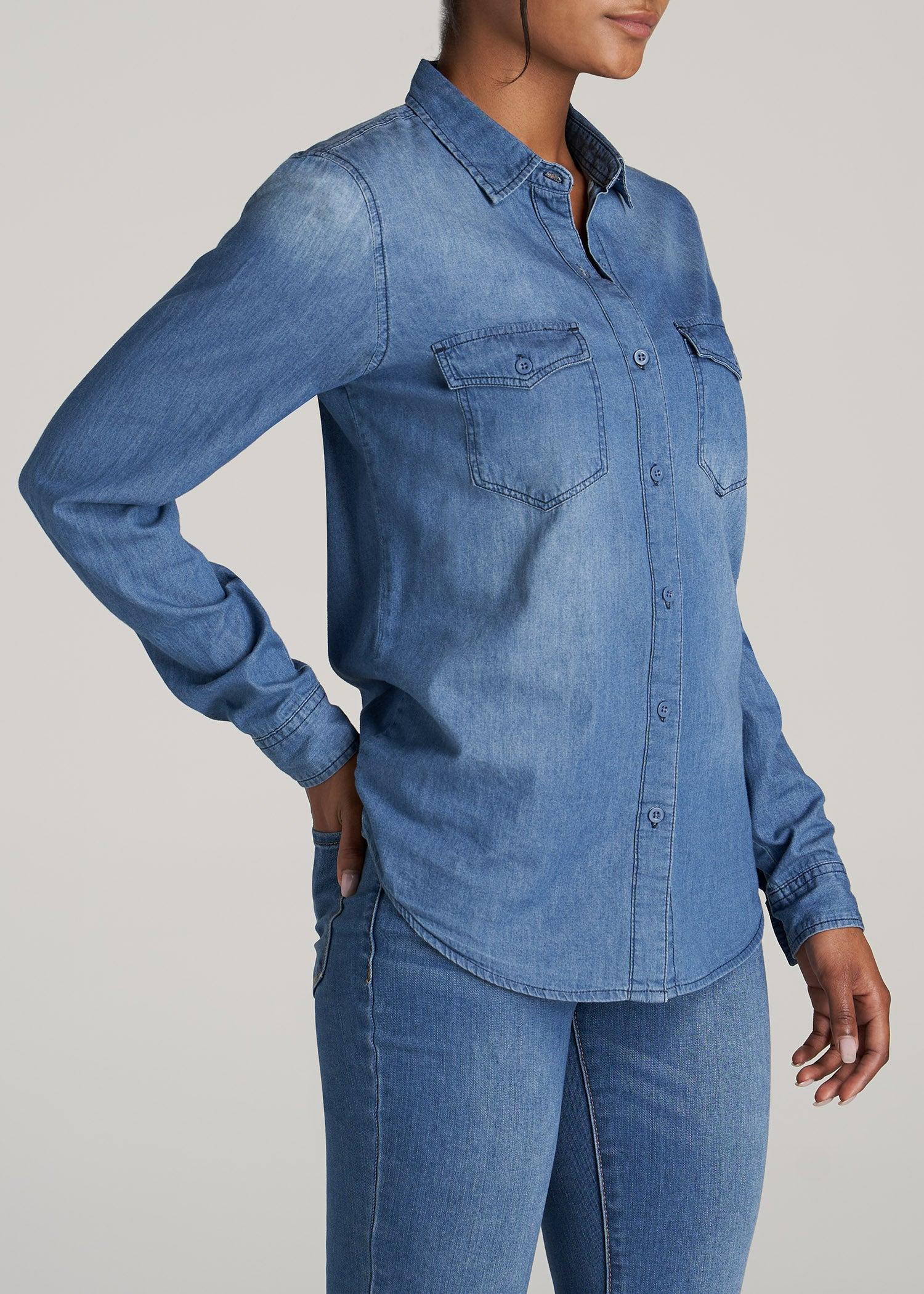 Women's Tall Denim Shirt in Faded Blue Product Image