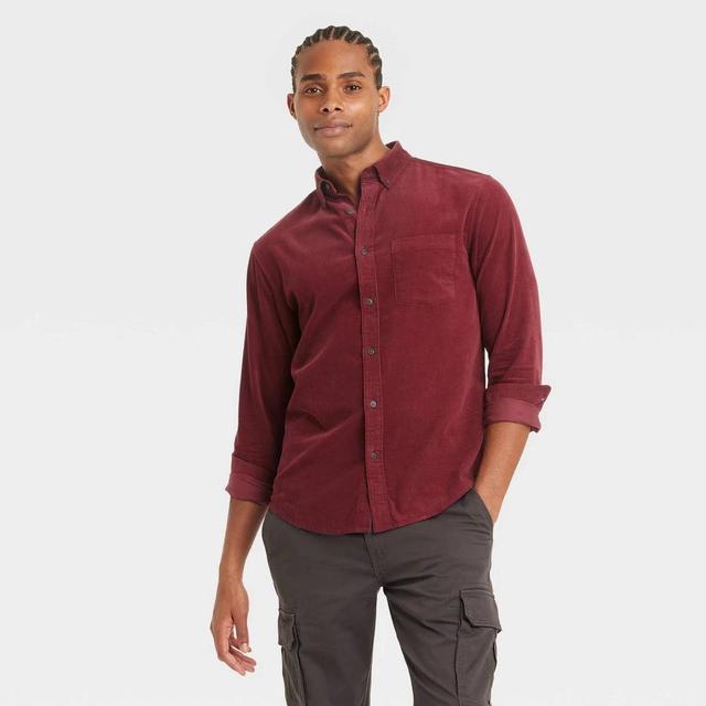 Mens Long Sleeve Mid-Weight Corduroy Button-Down Shirt - Goodfellow & Co Red L Product Image