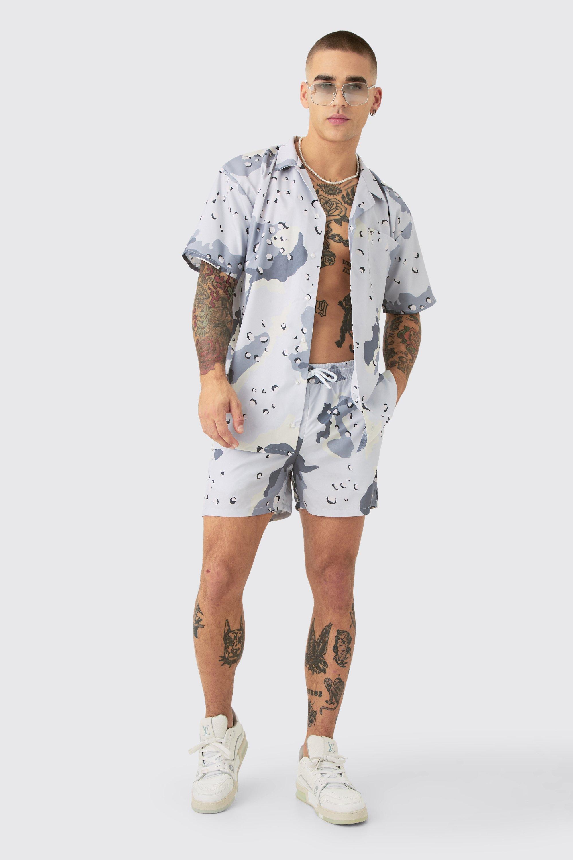 Oversized Ripstop Camo Shirt & Short Swim Trunks Set | boohooMAN USA Product Image