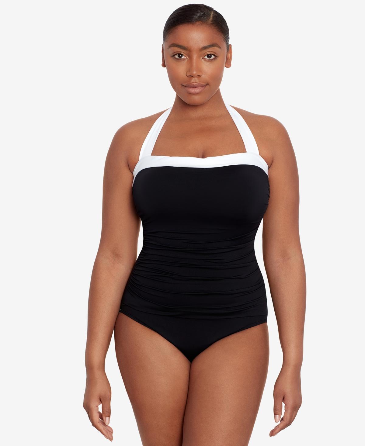 Lauren Ralph Lauren Bel Aire Shirred Contrast Trim Bandeau One Piece Swimsuit Product Image