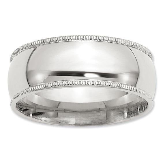 Men's 8.0mm Comfort Fit Milgrain Wedding Band in Sterling Silver Product Image