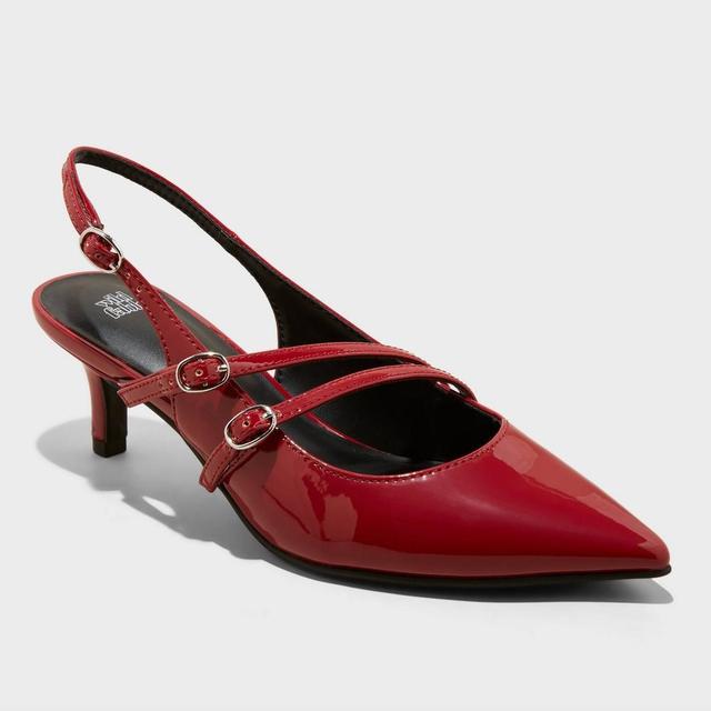 Womens Sasha Buckle Slingback Kitten Pumps with Memory Foam Insole - Wild Fable Red 5.5 Product Image