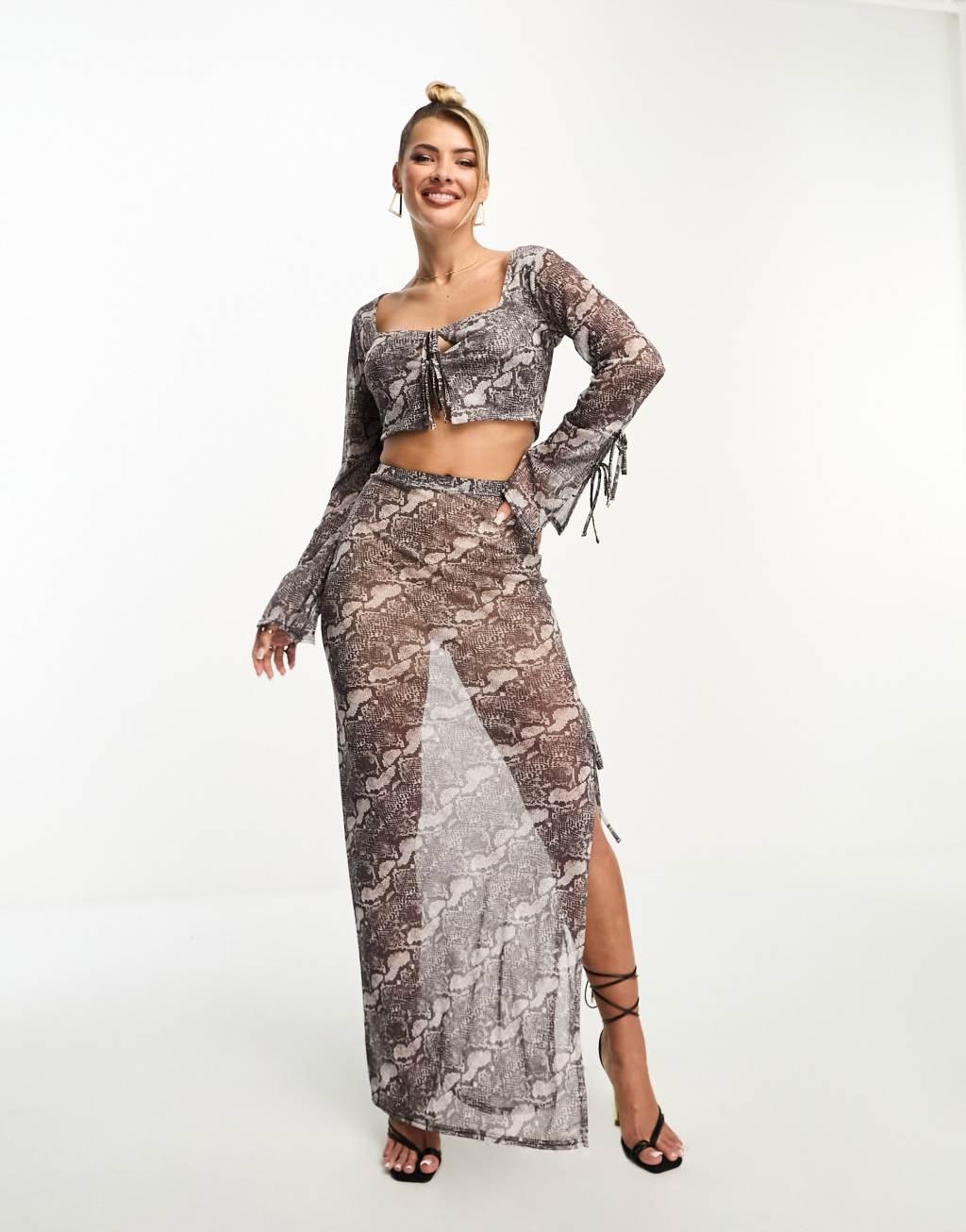 Kaiia sheer maxi skirt in snake print - part of a set Product Image