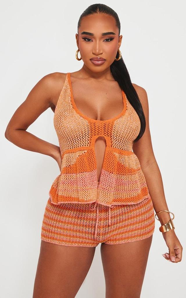 Shape Orange Stripe Knit Halterneck Tie Front Top Product Image