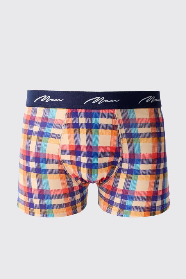 Man Signature Plaid Printed Boxers | boohooMAN USA Product Image