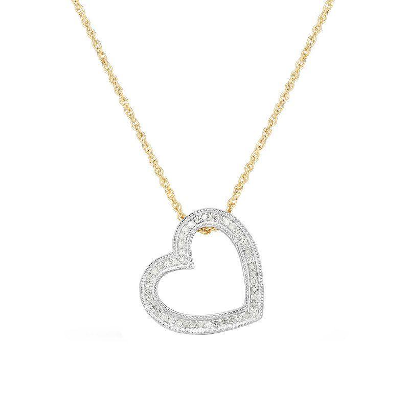 Two-Tone Sterling Silver 1/4 Carat T.W. Diamond Heart Pendant Necklace, Womens, Yellow Product Image