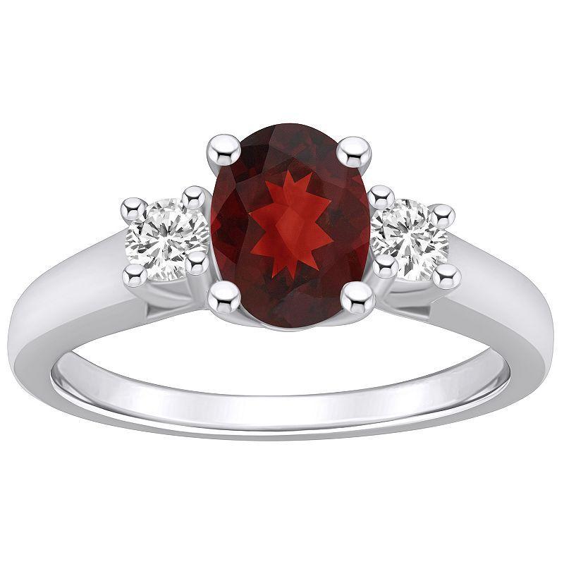 Alyson Layne 14k White Gold Oval Cut Garnet & 1/4 Carat T.W. Diamond Ring, Womens Red Product Image