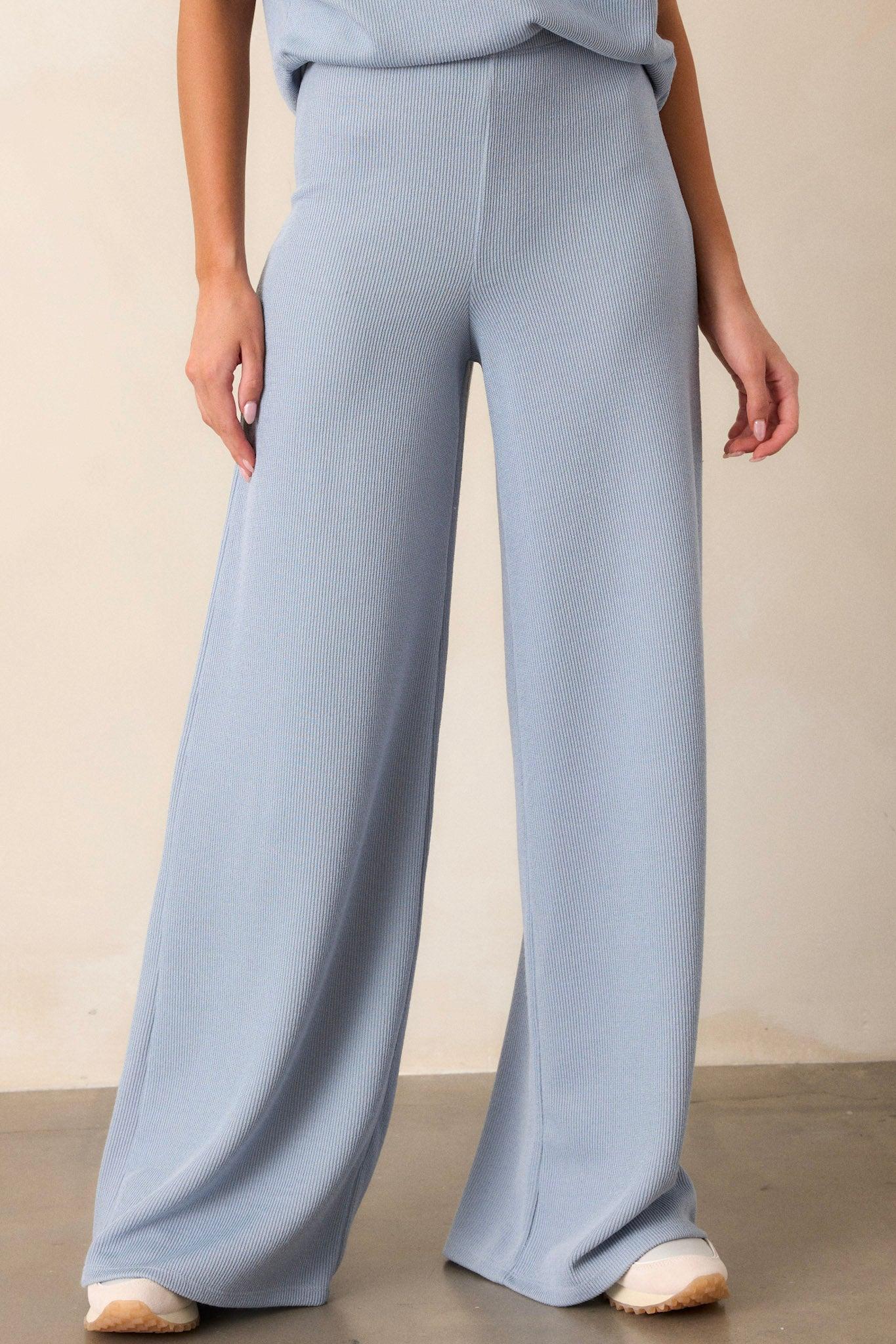 Waterfall Mist Ash Blue Knit Wide Leg Pants Product Image