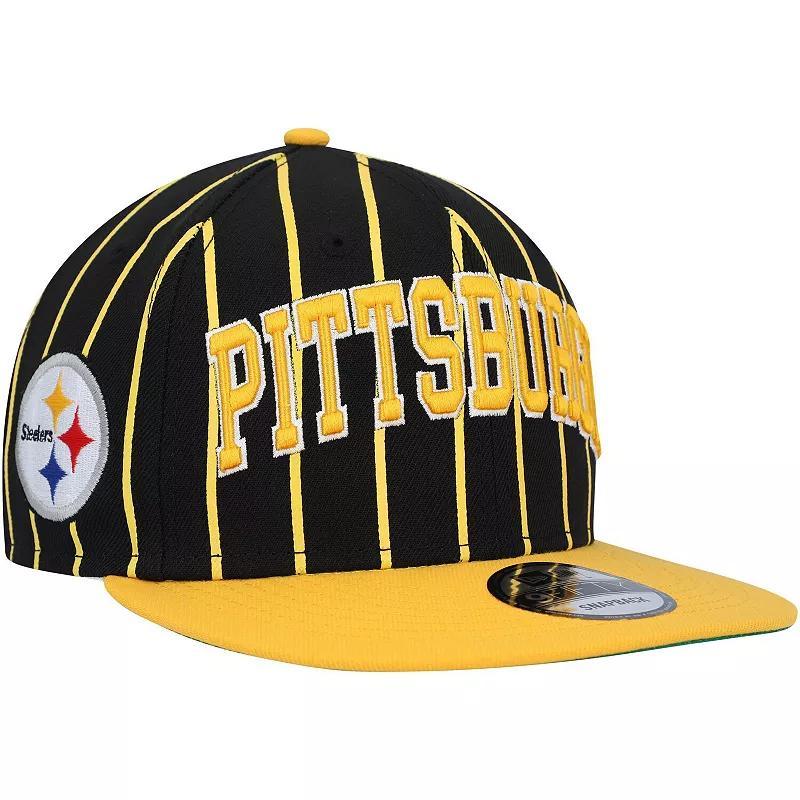 Mens New Era /Gold Pittsburgh Steelers Pinstripe City Arch 9FIFTY Snapback Hat Product Image