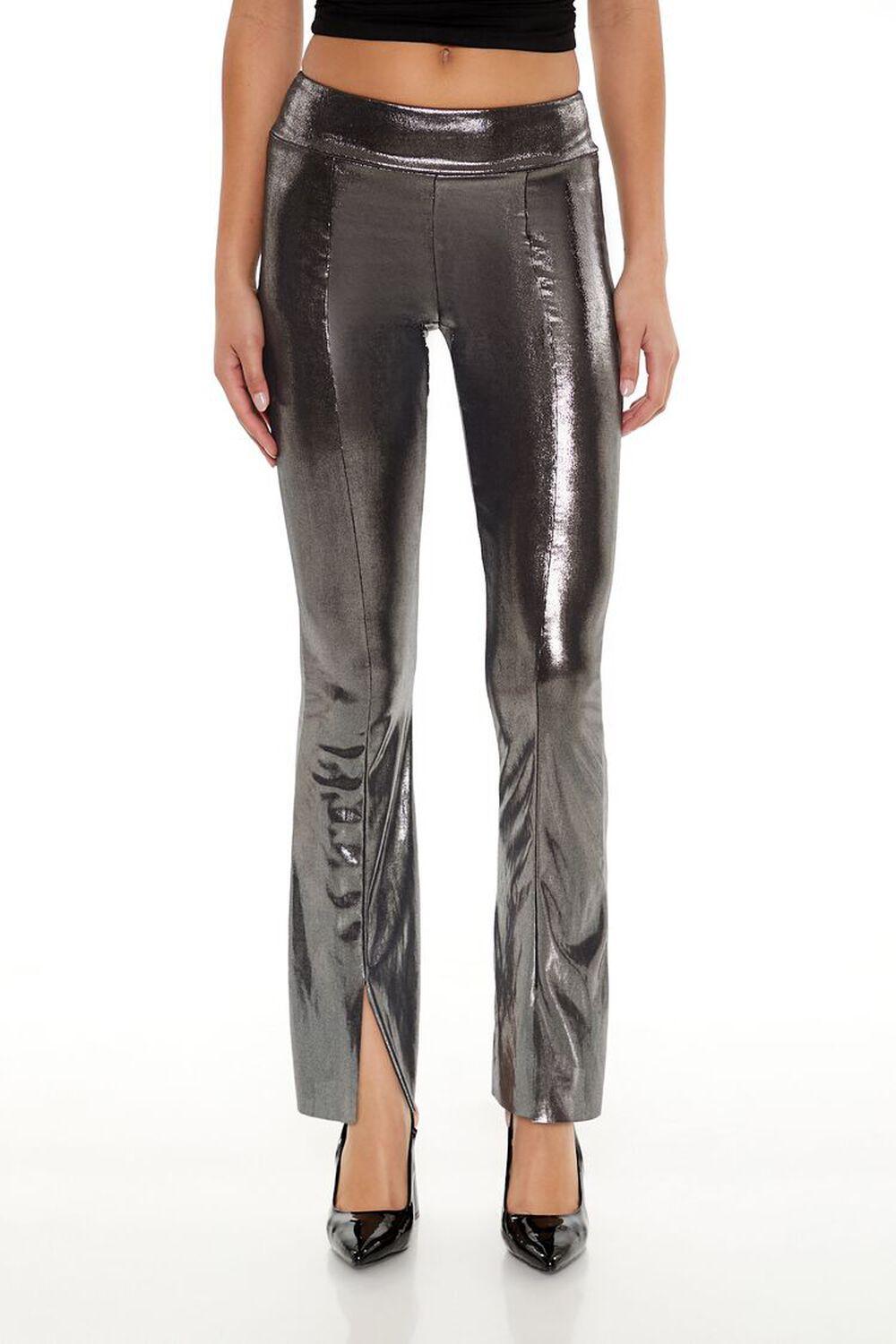 Metallic Mid-Rise Flare Leggings | Forever 21 Product Image