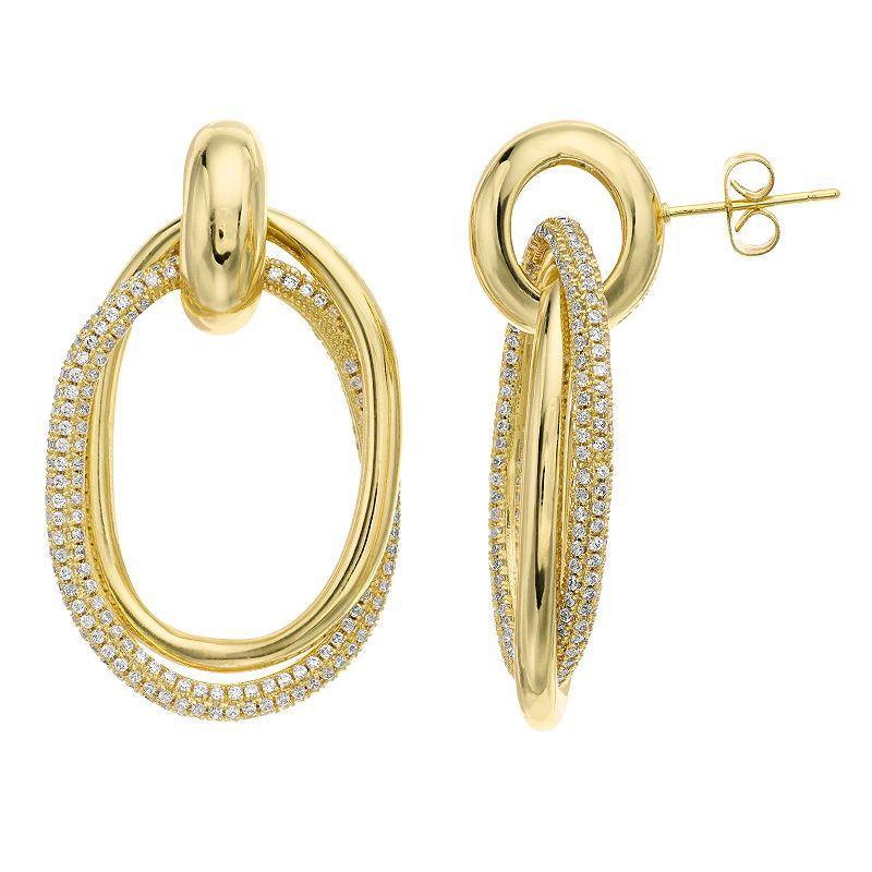 Sterling Silver Cubic Zirconia Hoop Drop Earrings, Womens, Gold Tone Product Image