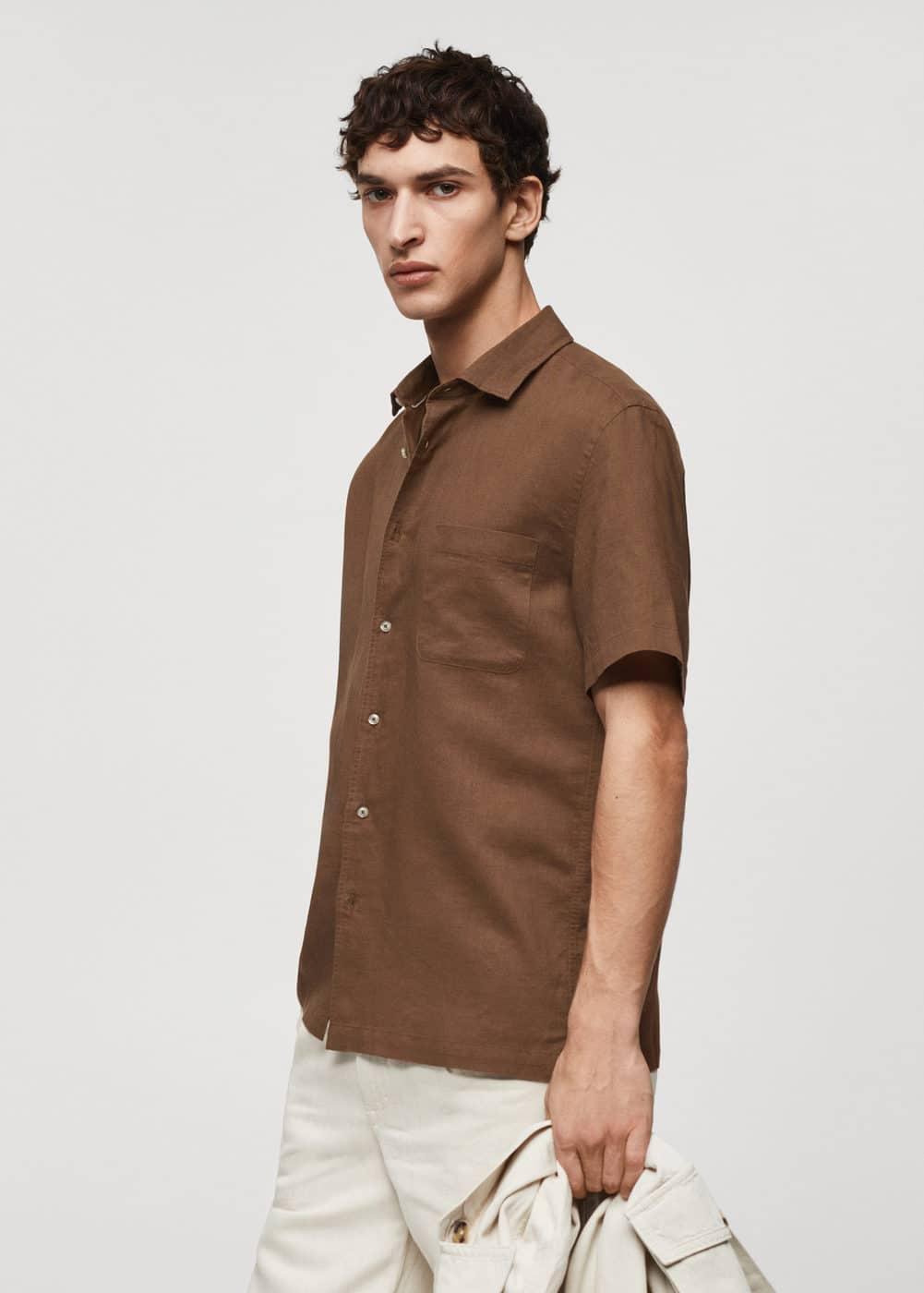 Mango Mens Regular-Fit Linen Short-Sleeved Shirt Product Image