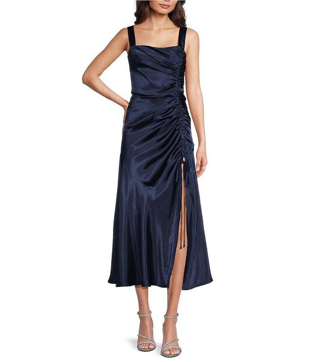 Taylor Satin Crepe Square Neck Sleeveless Gathered Side Slit Maxi Dress Product Image