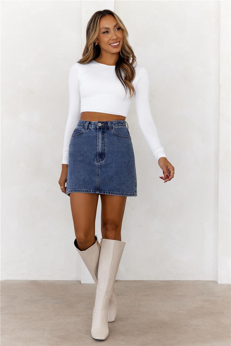 HELLO MOLLY BASE Errands All Day Long Sleeve Crop Top White Product Image