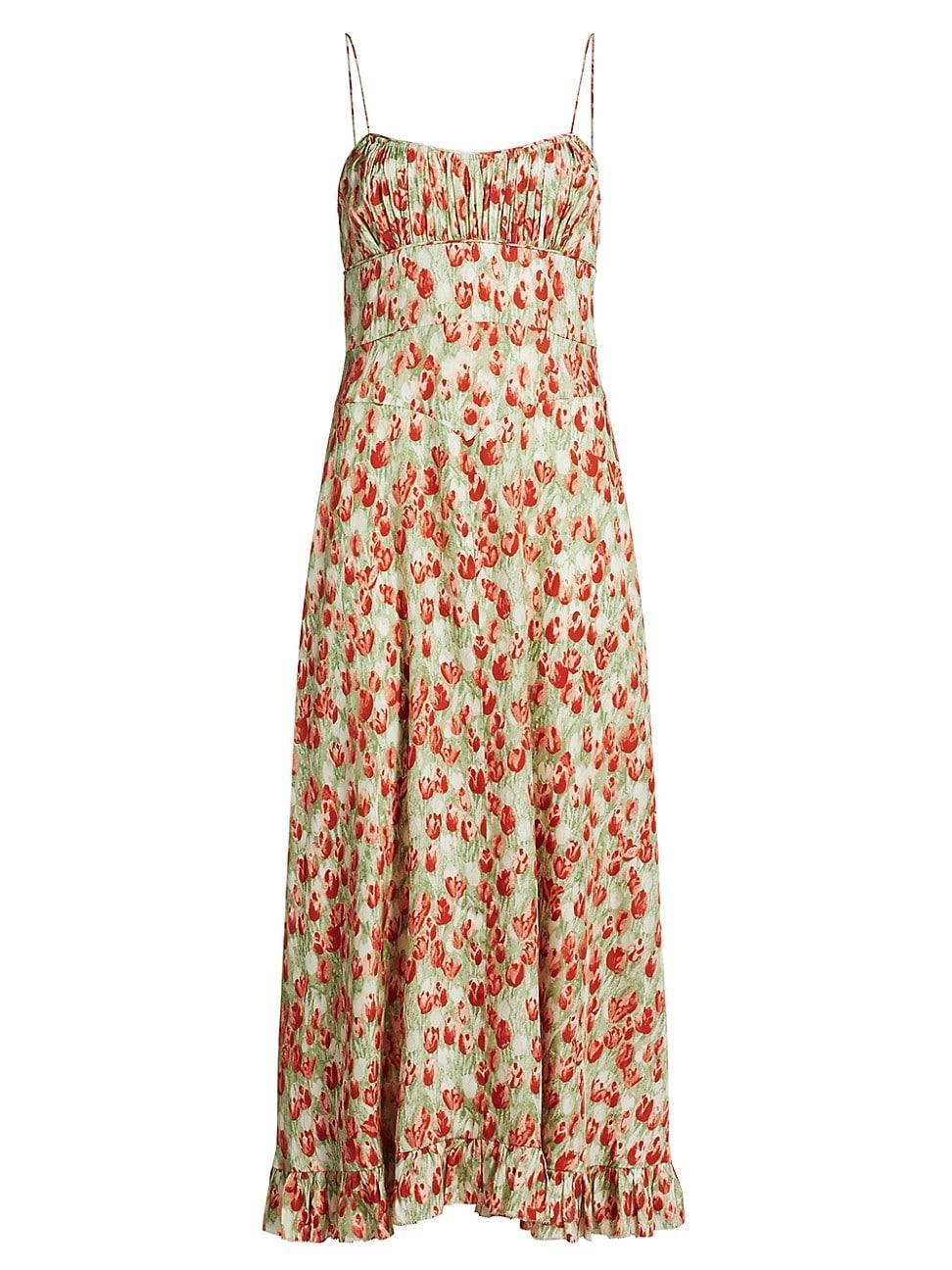 Womens Rosaria Floral Silk-Blend Midi-Dress Product Image