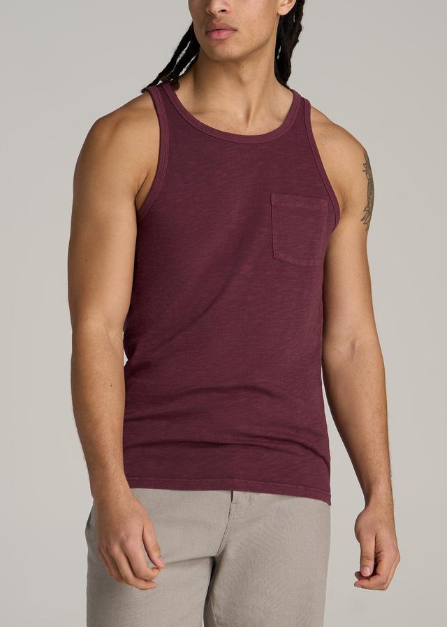 Garment Dyed Slub Pocket Tall Men's Tank Top in Dark Cherry Product Image