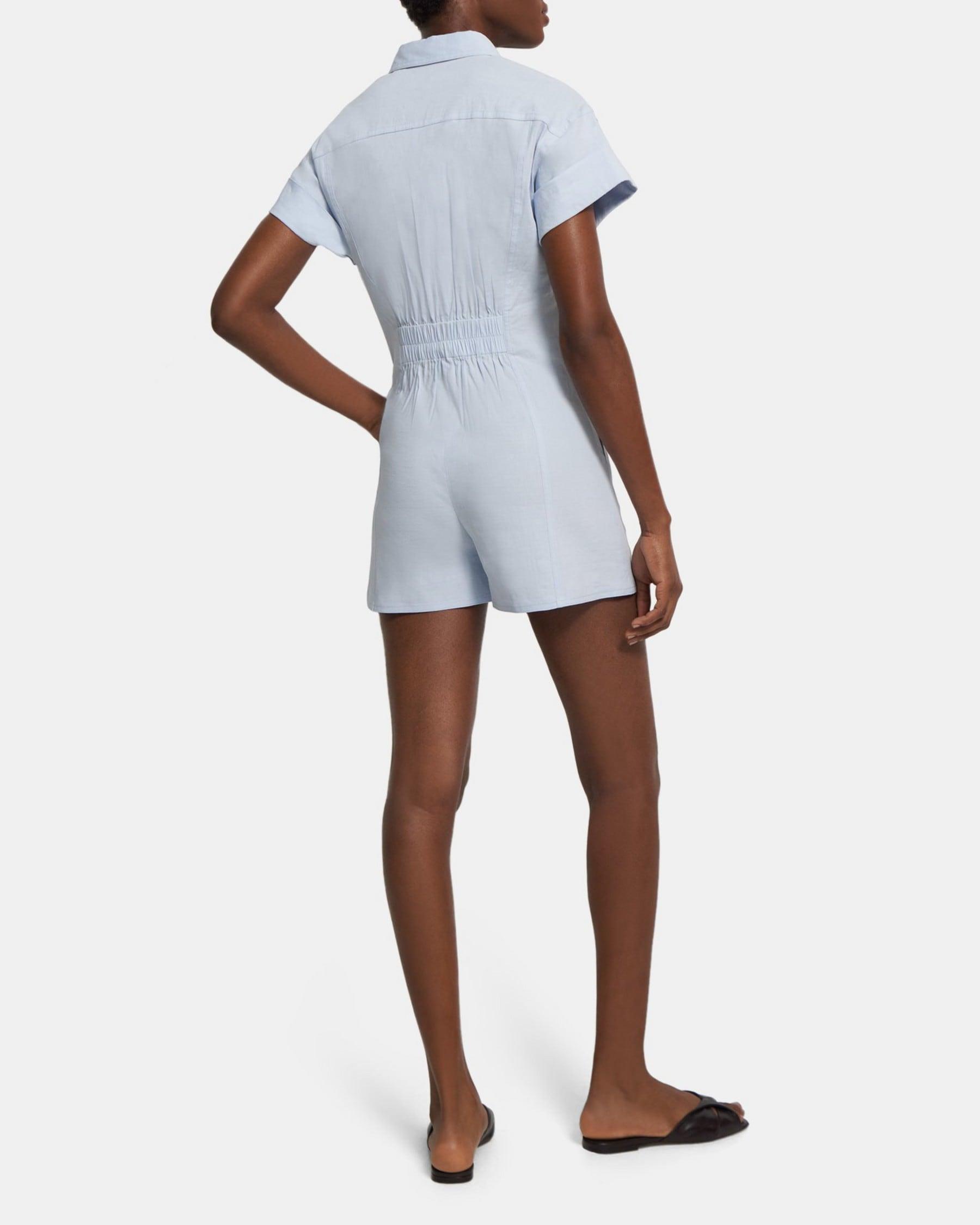 Shirt Romper in Stretch Linen Product Image