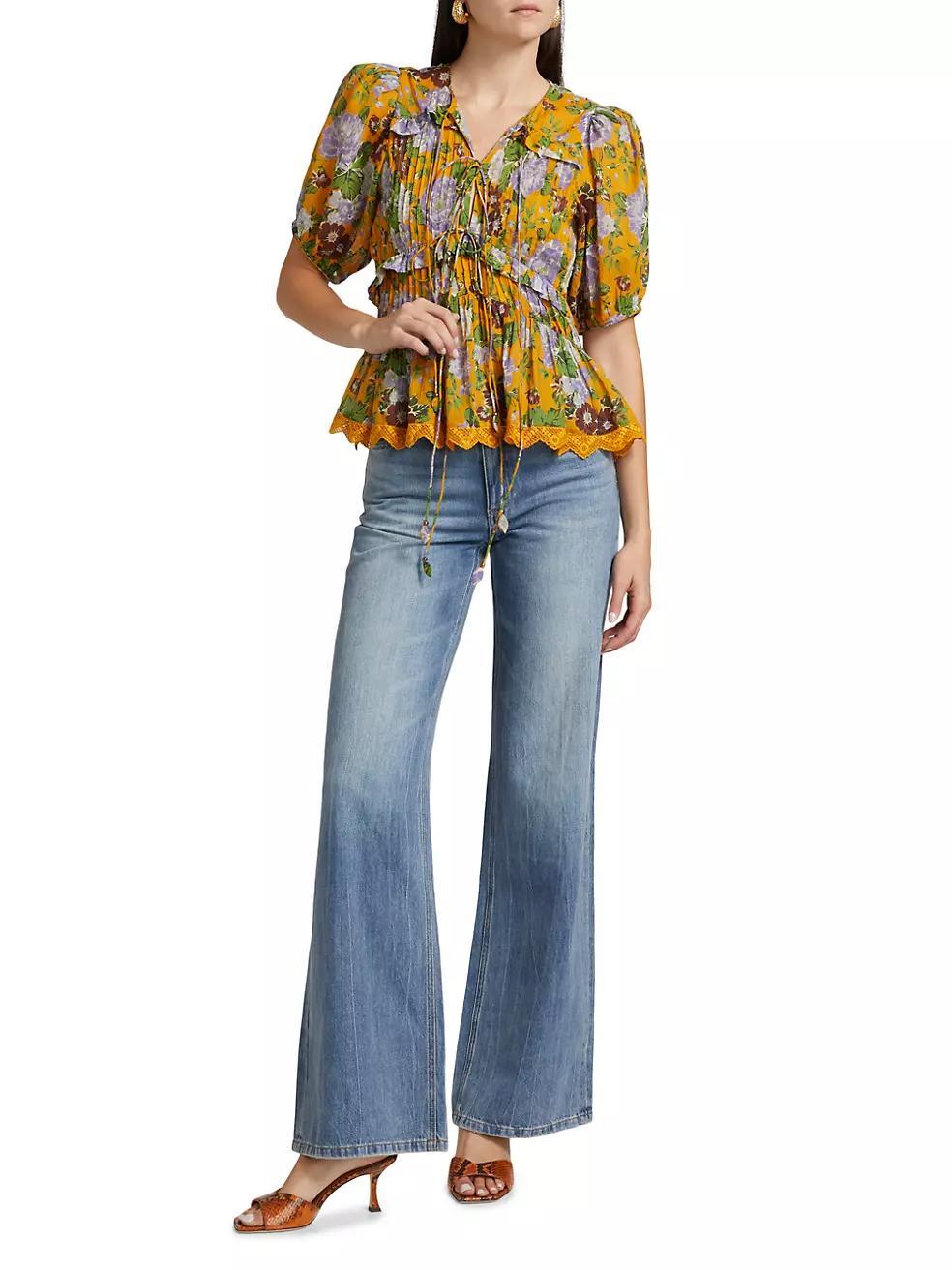 Capri Floral V-Neck Blouse Product Image