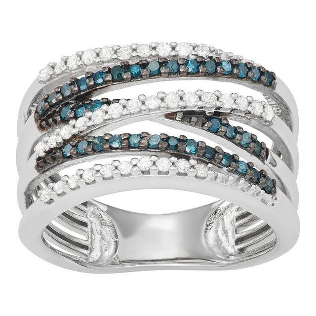 Jewelexcess Sterling Silver 1/2 Carat T.W. Blue & White Diamond Crossover Ring, Womens Product Image