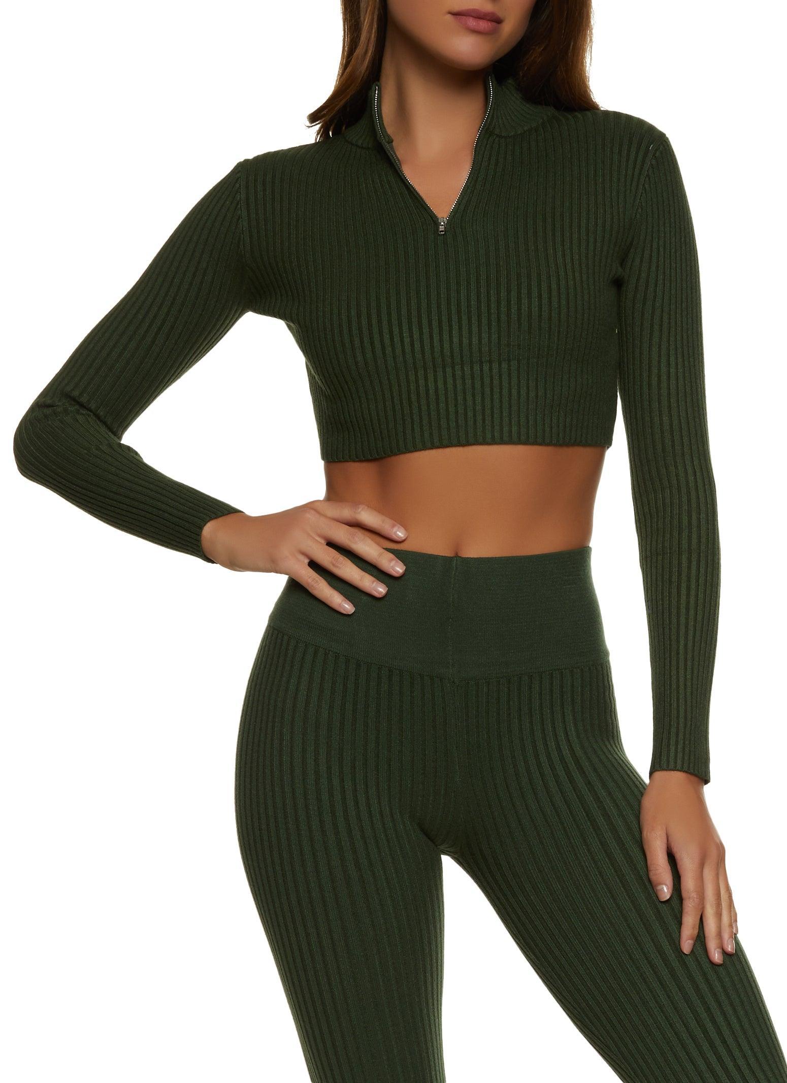 Womens Cropped Rib Knit Zip Neck Sweater Product Image