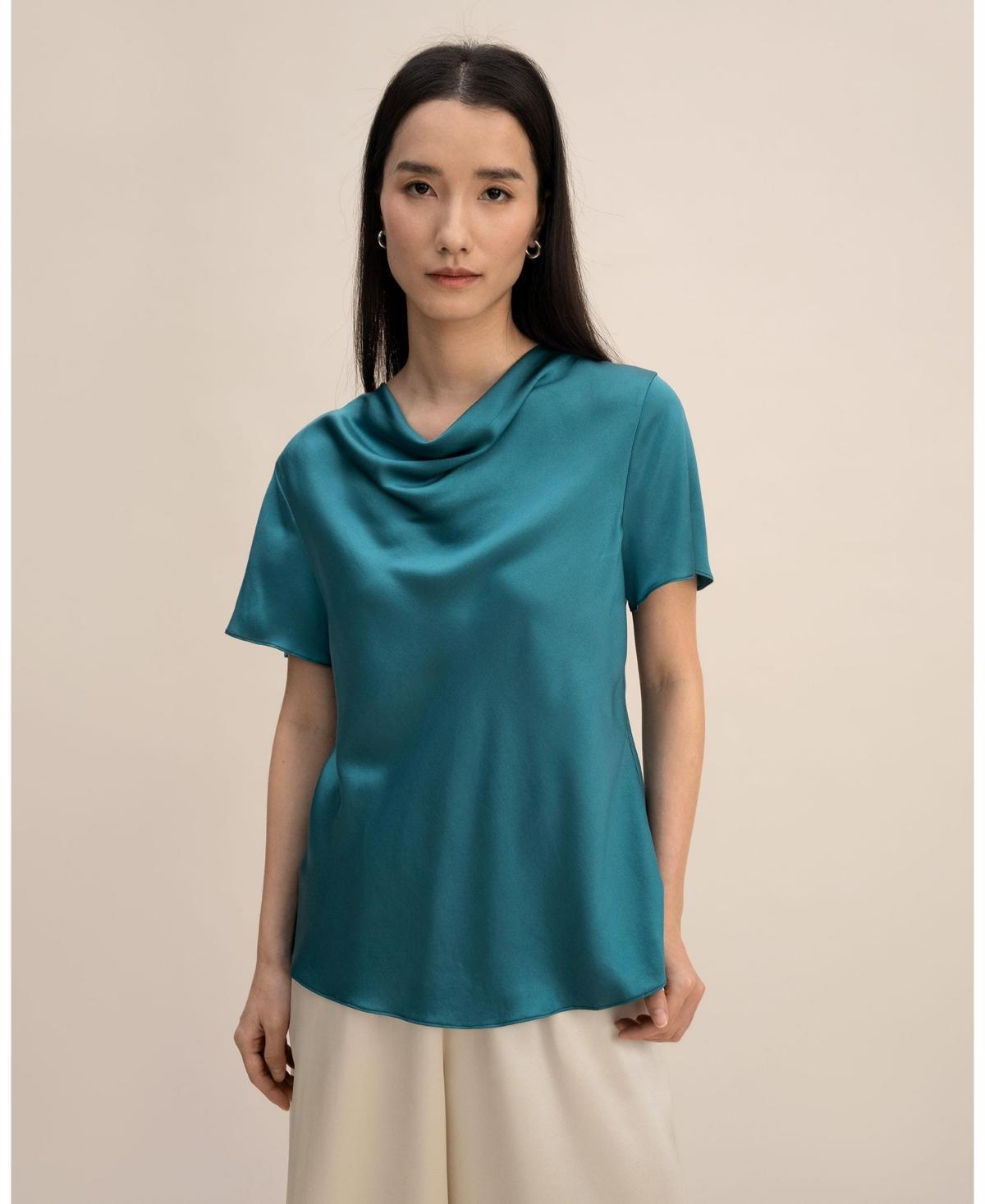 Lilysilk Womens Cowl Neck Short Sleeves Silk T-Shirt for Women Product Image