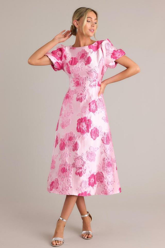 Luxe Living Light Pink Floral Jacquard Midi Dress Product Image