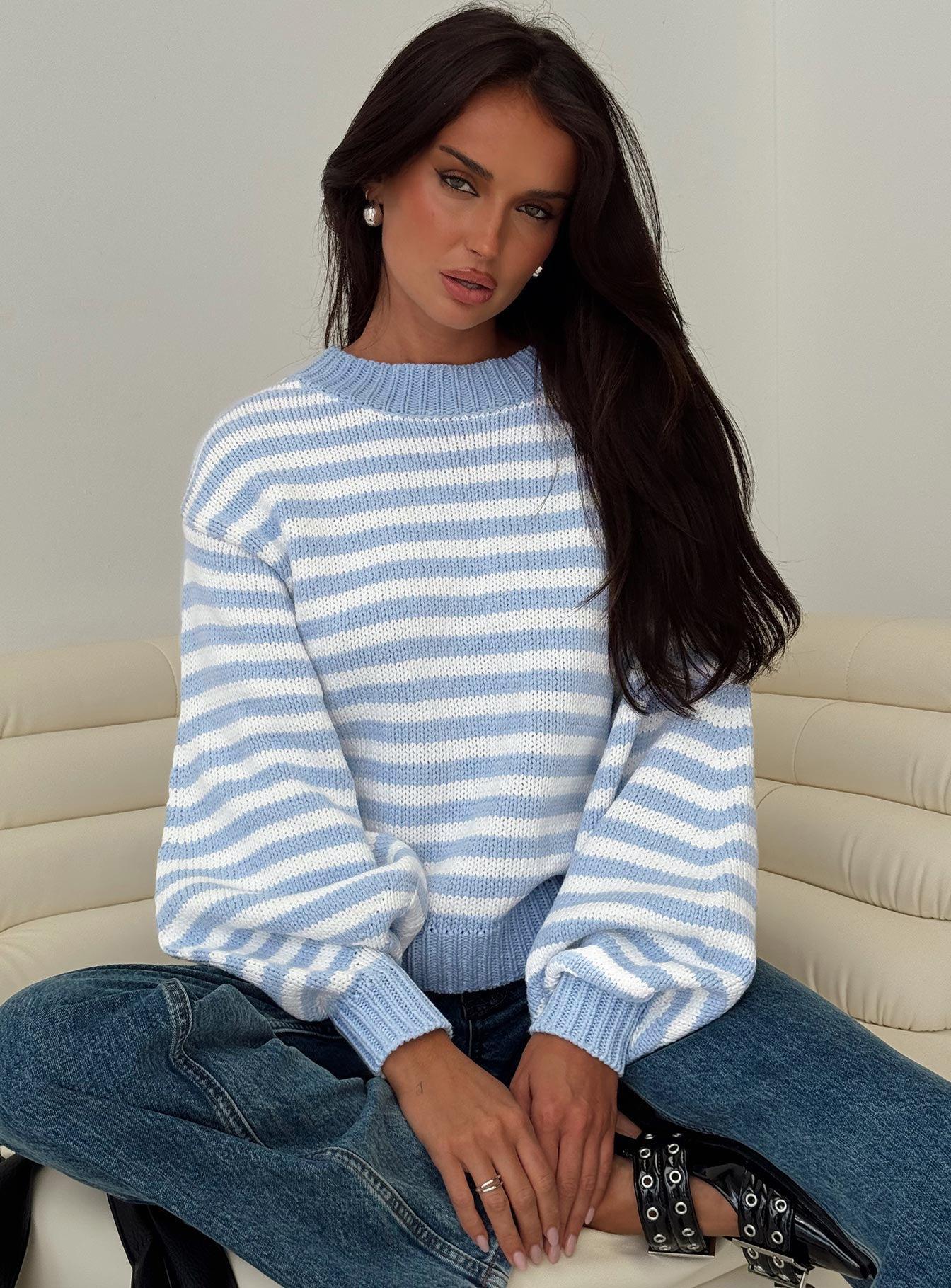 Harmony Knit Sweater Blue / White Stripe Product Image