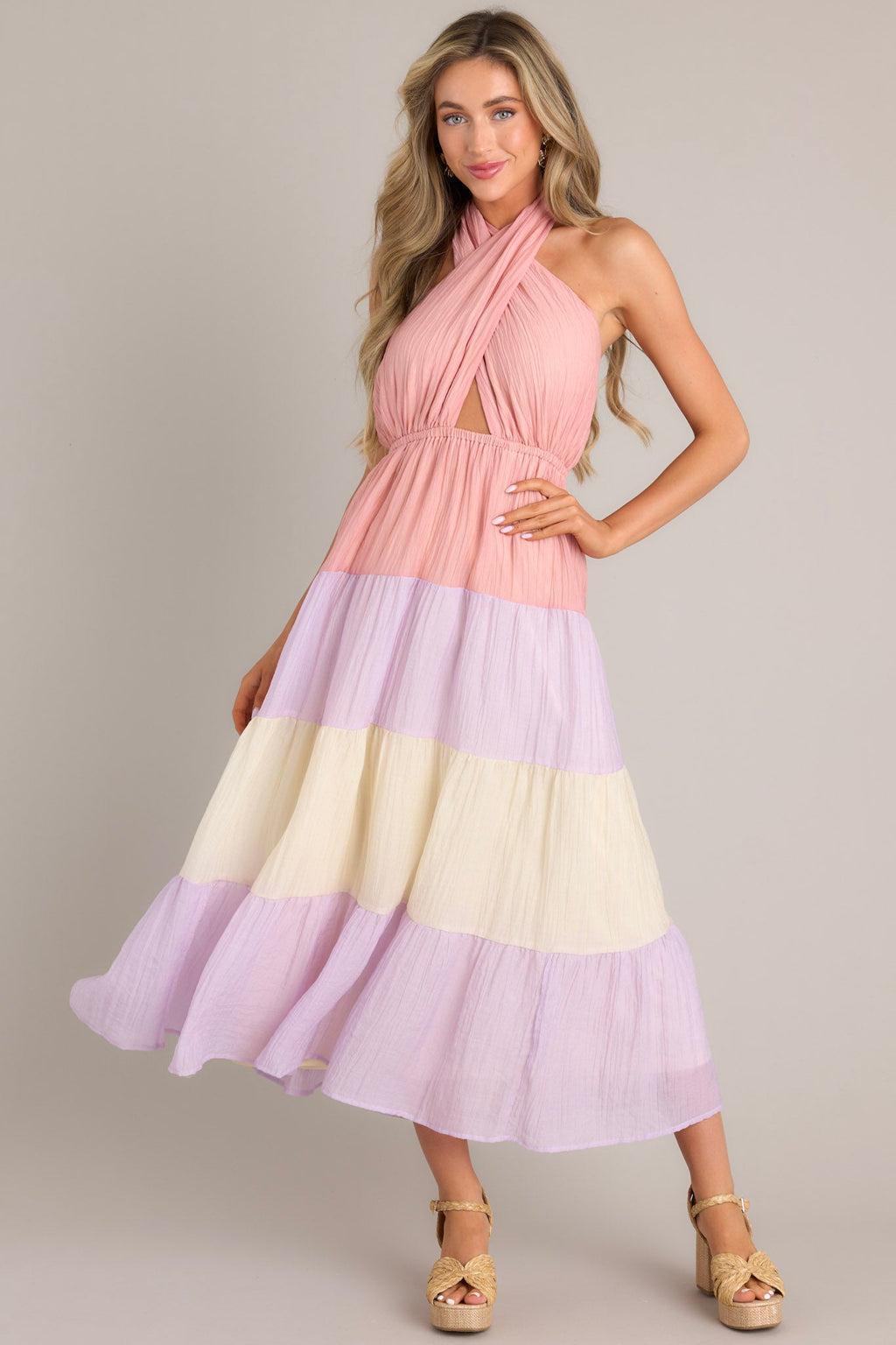 Falling Into Love Pink Multi Maxi Dress Product Image