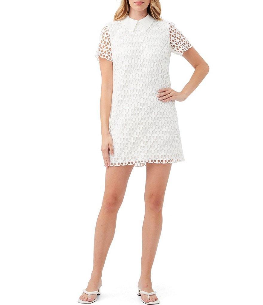 Trina Turk Sorrento Lace Point Collar Short Sleeve Shift Dress Product Image