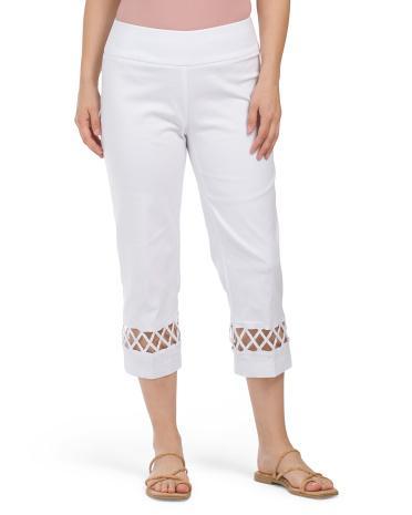 Lace Panel Cropped Pants For Women Product Image