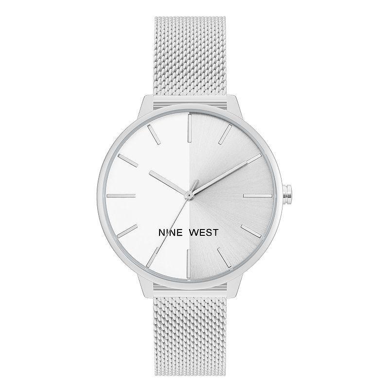 Nine West Womens Quartz Silver-Tone Stainless Steel Mesh Band Watch, 40mm - Silver-Tone Product Image