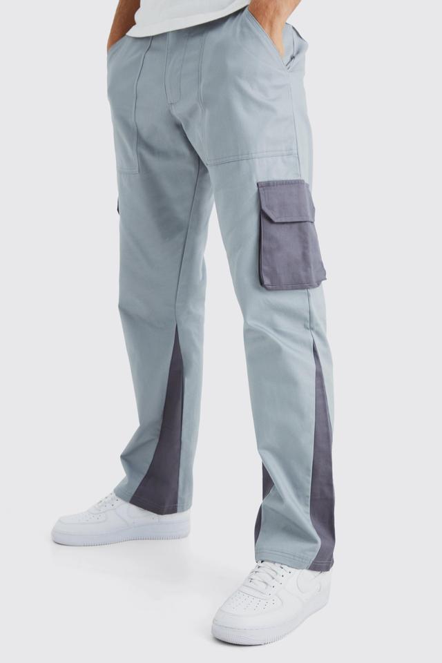 Tall Slim Flare Gusset Colour Block Cargo Pants | boohooMAN USA Product Image