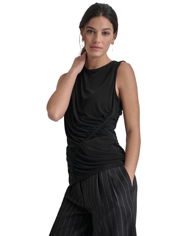 Dkny Womens Crewneck Sleeveless Side-Ruched Knit Top Product Image