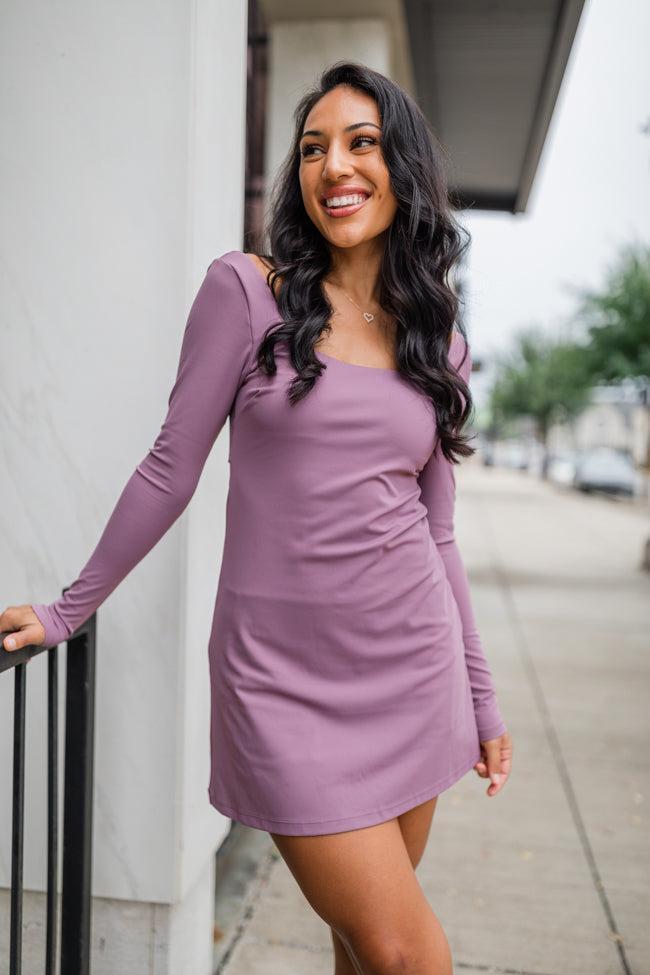 On The Rise Mauve Long Sleeve Open Back Active Dress Product Image