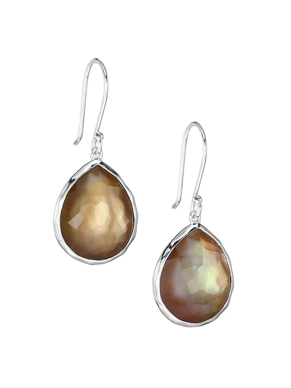 Womens Rock Candy Sterling Silver & Brown Shell Doublet Teardrop Earings Product Image