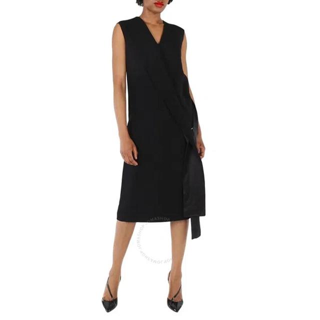 BURBERRY Ladies Black Sash-detail Midi Dress Product Image