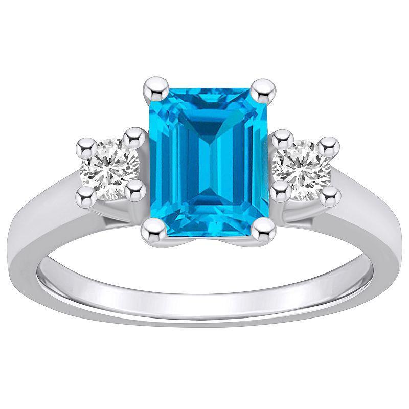 Alyson Layne 14k White Gold Emerald Cut Blue Topaz & 1/4 Carat T.W. Diamond Ring, Womens Product Image