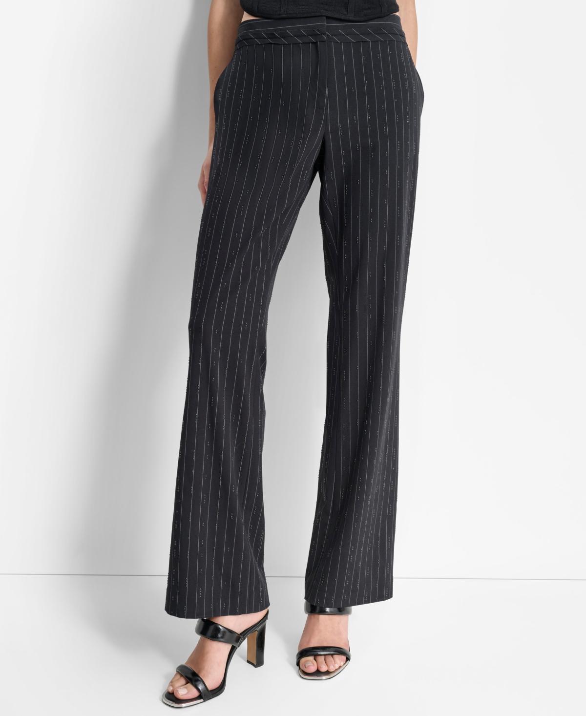 Dkny Womens Pinstriped Pleated-Waist Wide-Leg Pants - Blk Product Image