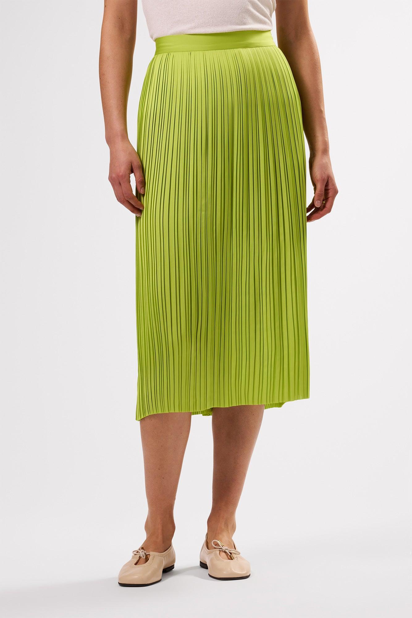 Blaze Pleated Recycled Sateen Skirt - Lime Green Product Image