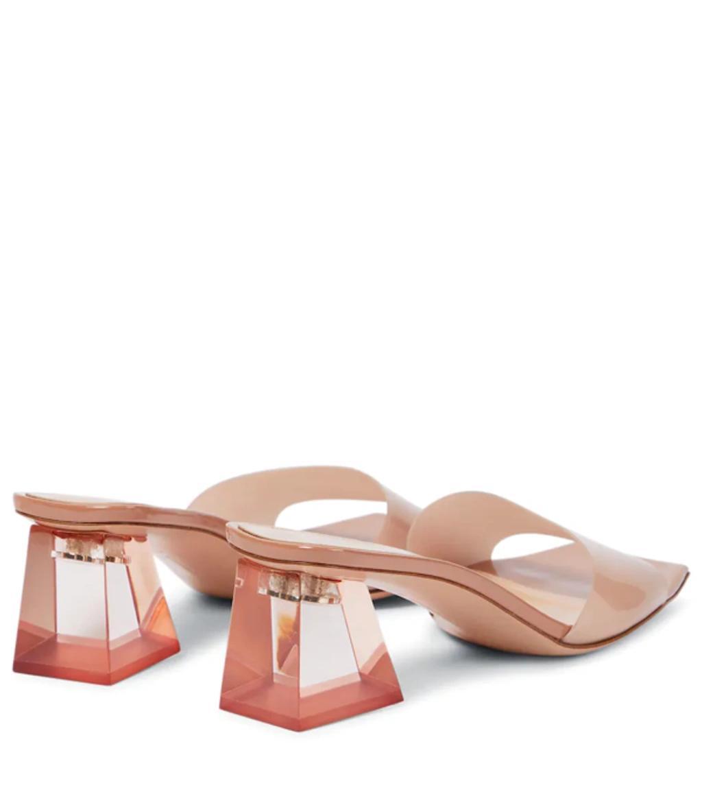 Clear Block-heel Mule Sandals In Beige Product Image