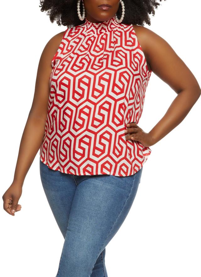 Womens Plus Size Geometric Print Mock Neck Blouse Product Image