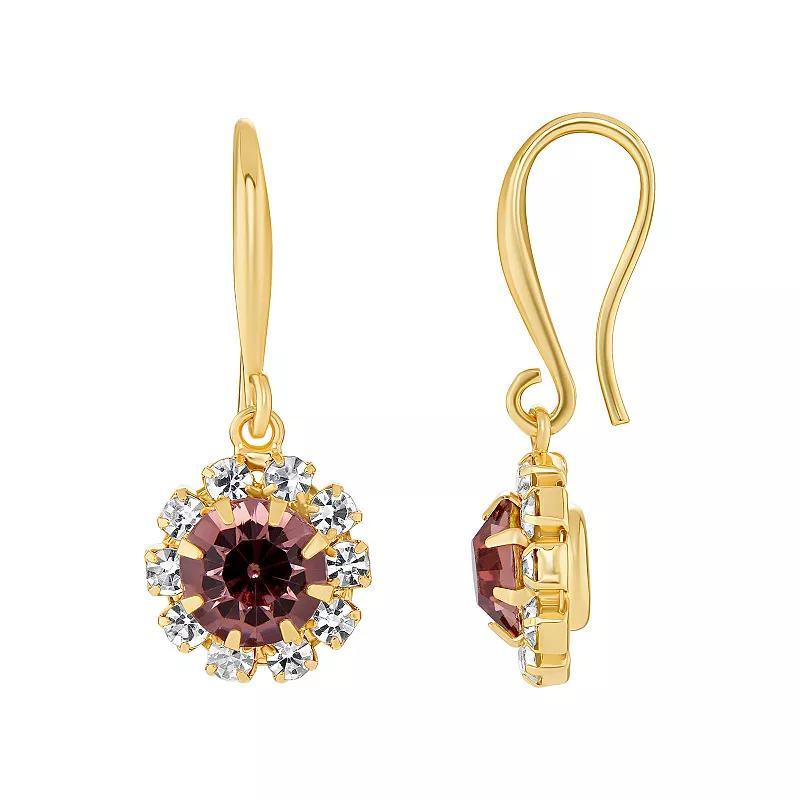 Emberly Glass Stone Frame Drop Earrings, Womens, Yellow Gold Tone Red Product Image